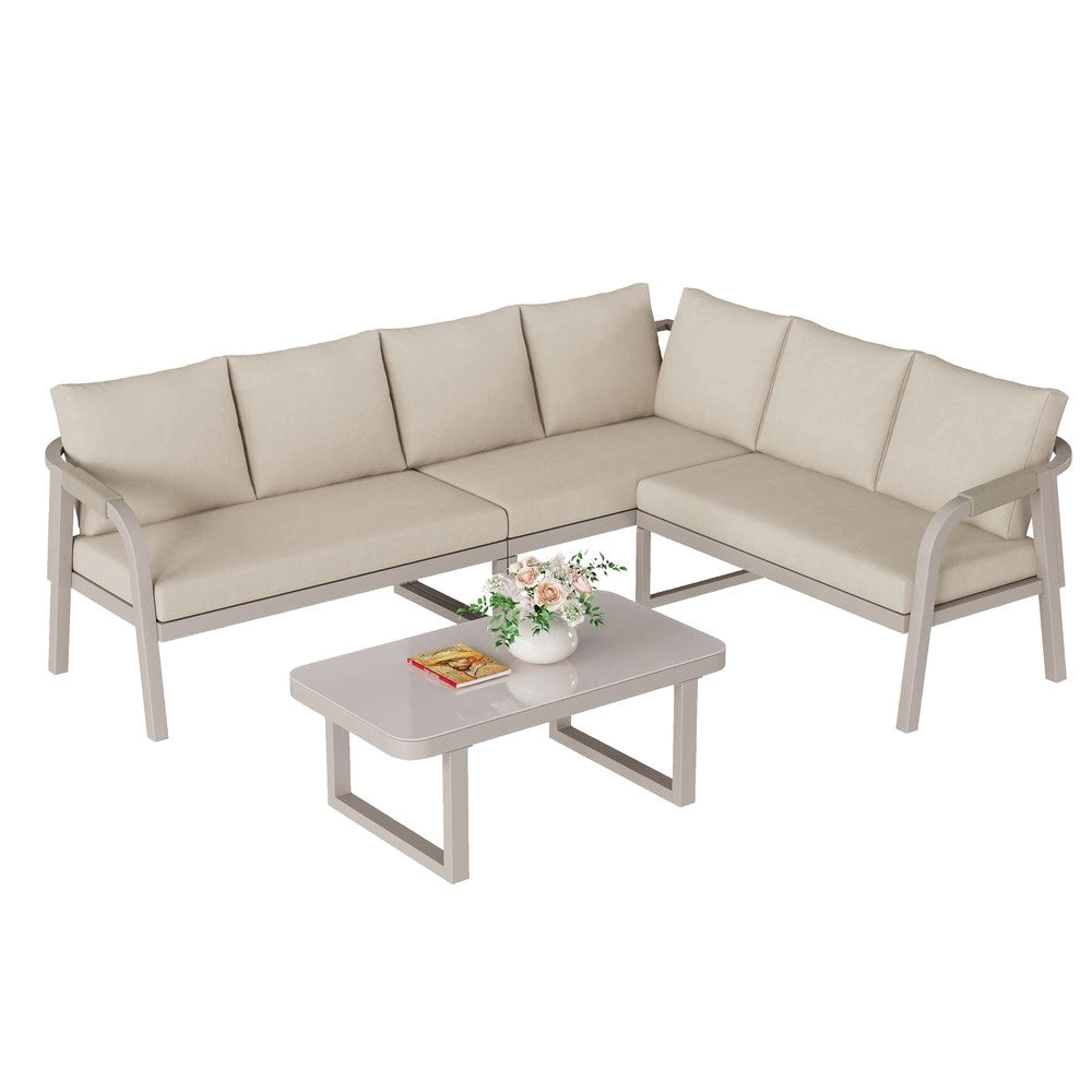 Set Divano Angolare da Giardino con Tavolino ¨C Xylo ¨C Polyrattan Beige, 6 Posti