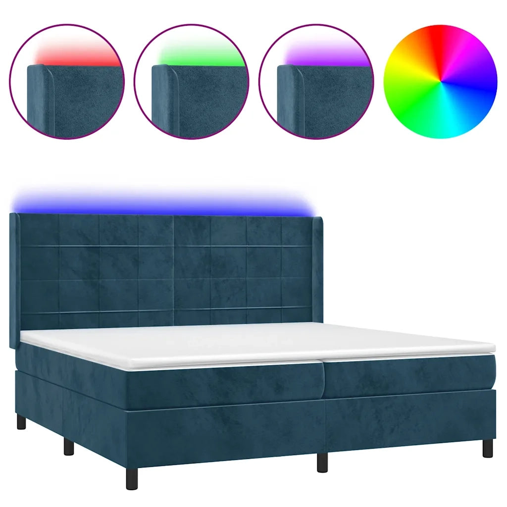 Letto a Molle con Materasso e LED Blu Scuro 200x200 cm 3139587