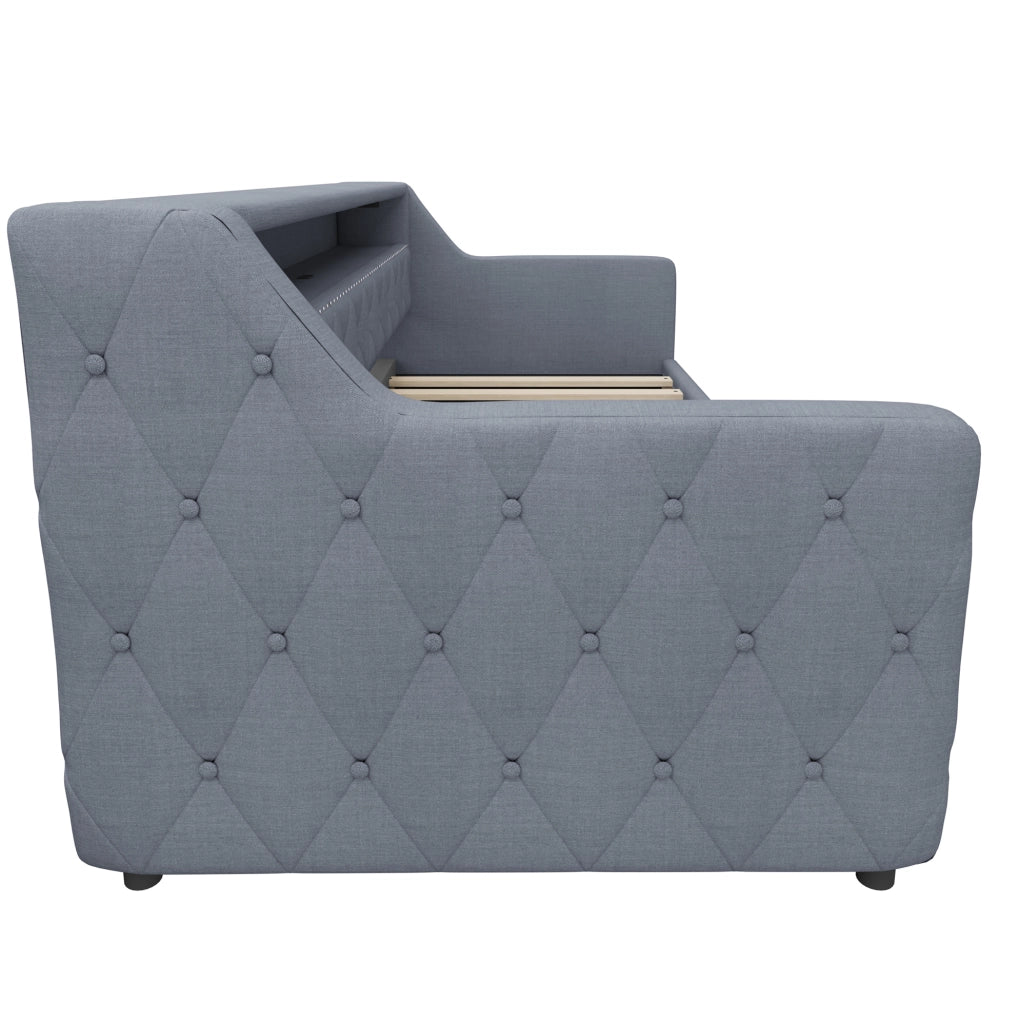 Daybed 90 x 200 cm con illuminazione LED; spazio contenitore idraulico; lino e MDF grigio