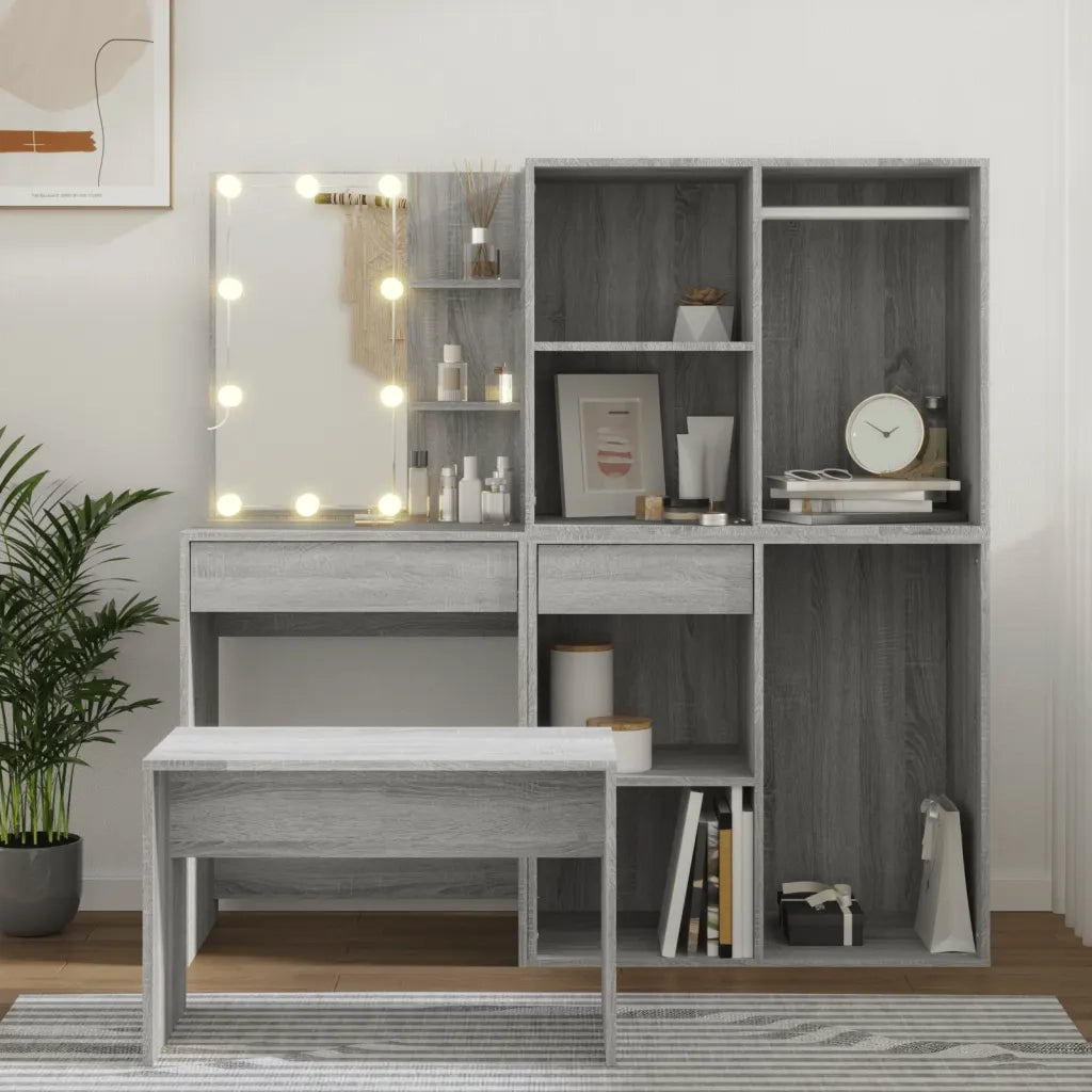 Set Tavolo da Toeletta con LED Grigio Sonoma Legno Multistrato 3114105