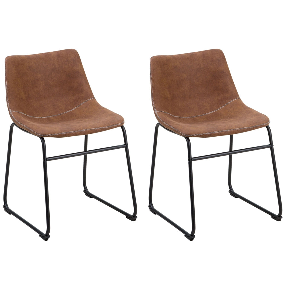 Set di 2 sedie da pranzo con rivestimento in tessuto marrone e gambe nere in stile retrò rustico