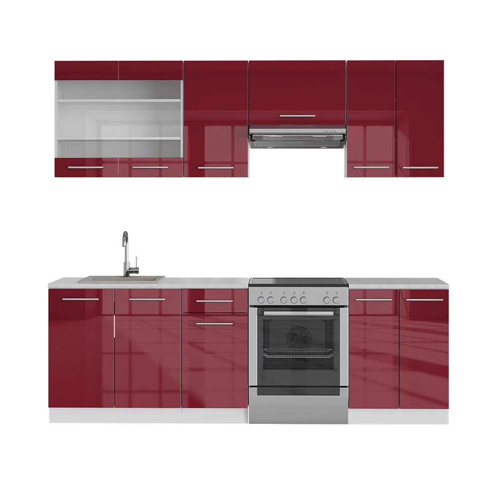 Cucina componibile Fame-Line Bordeaux lucido/Bianco 240 cm, PL Marmo Vicco
