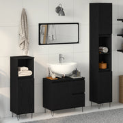 Set di Mobili da Bagno in 3 Pezzi Rovere Nero Legno Ingegnerizzato