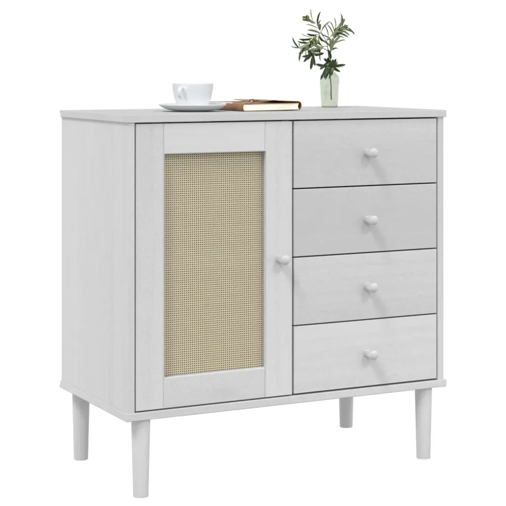 Credenza | Madia | Buffet da pranzo | Armadio da pranzo SENJA Aspetto Rattan Bianco 80x40x80 cm Massello Pino
