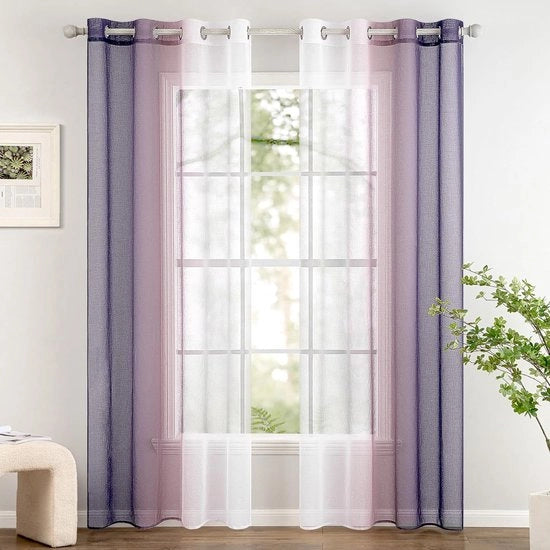 Set di tende a due colori trasparenti con anelli per camera da letto e soggiorno, 140 x 260 cm, Blu