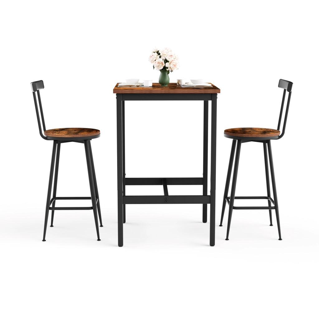 TAVOLO ALTO Set da 3 pezzi 60x60x92 cm Marrone rustico e nero