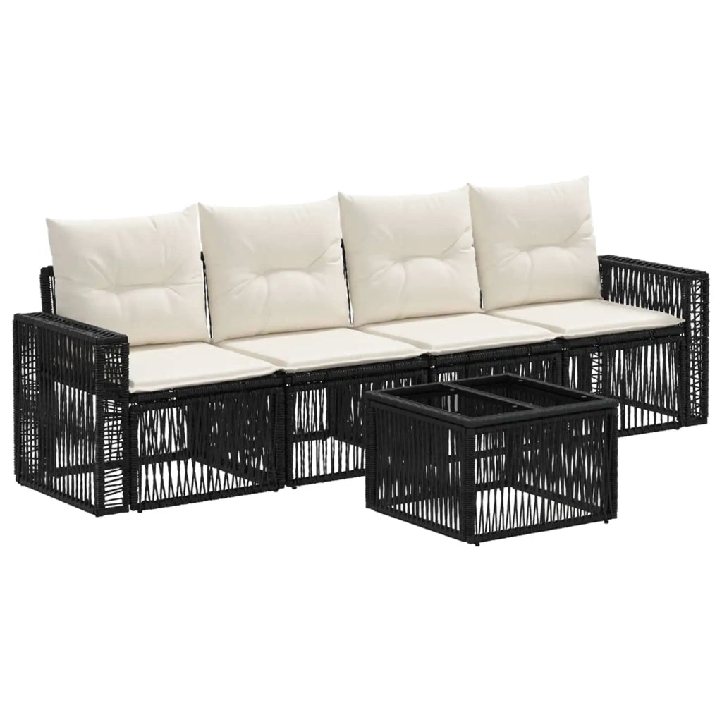 Set Divano da Giardino 5 pcs Nero e Bianco Crema polyrattan