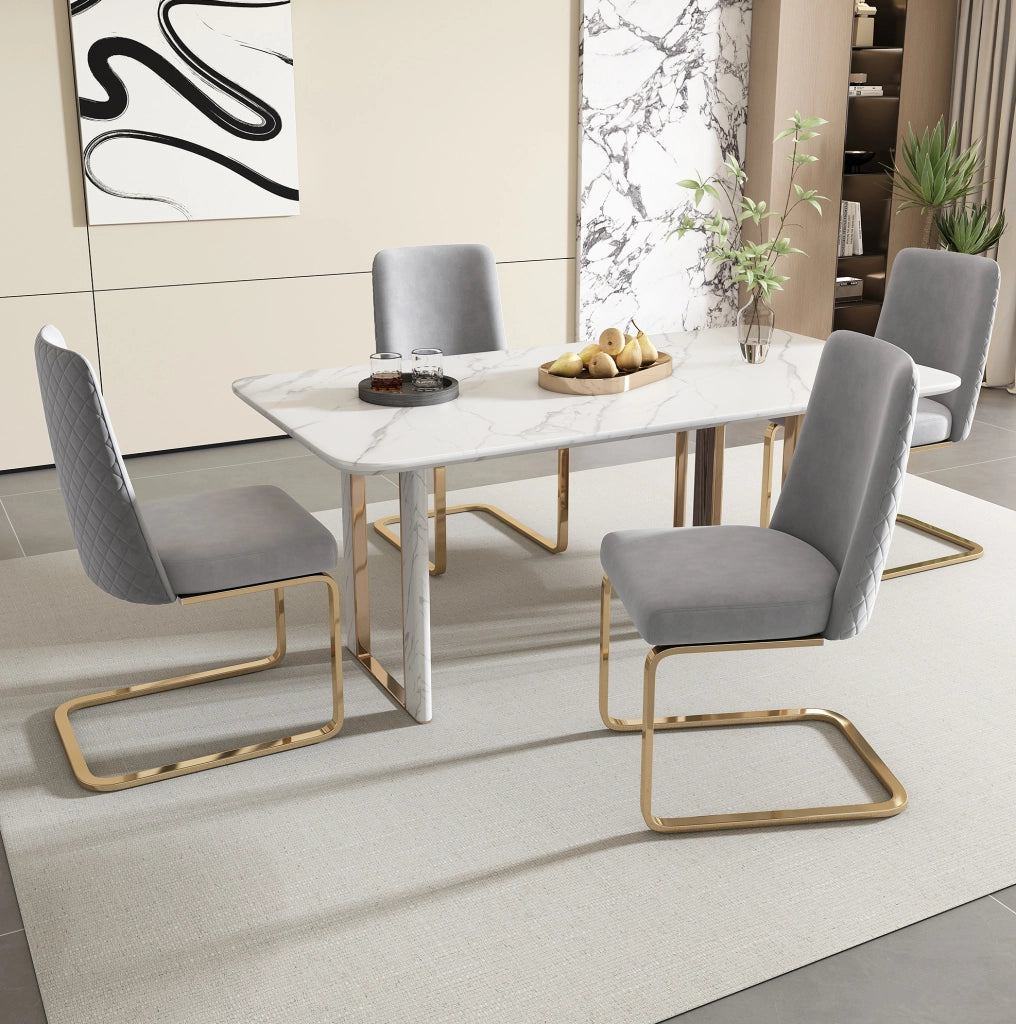Set di 2 sedie da pranzo con schienale trapuntato e gambe in metallo; velluto grigio