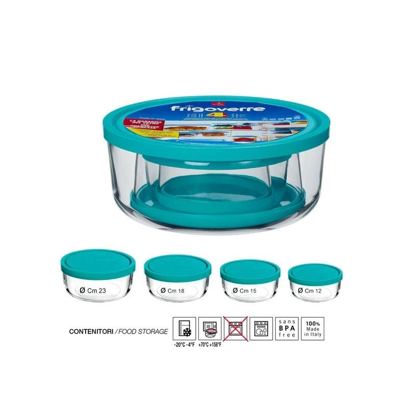 Set 4 Pezzi Contenitori Frigoverre Frigobox Tondo 12 + 15 + 18 + 23 cm