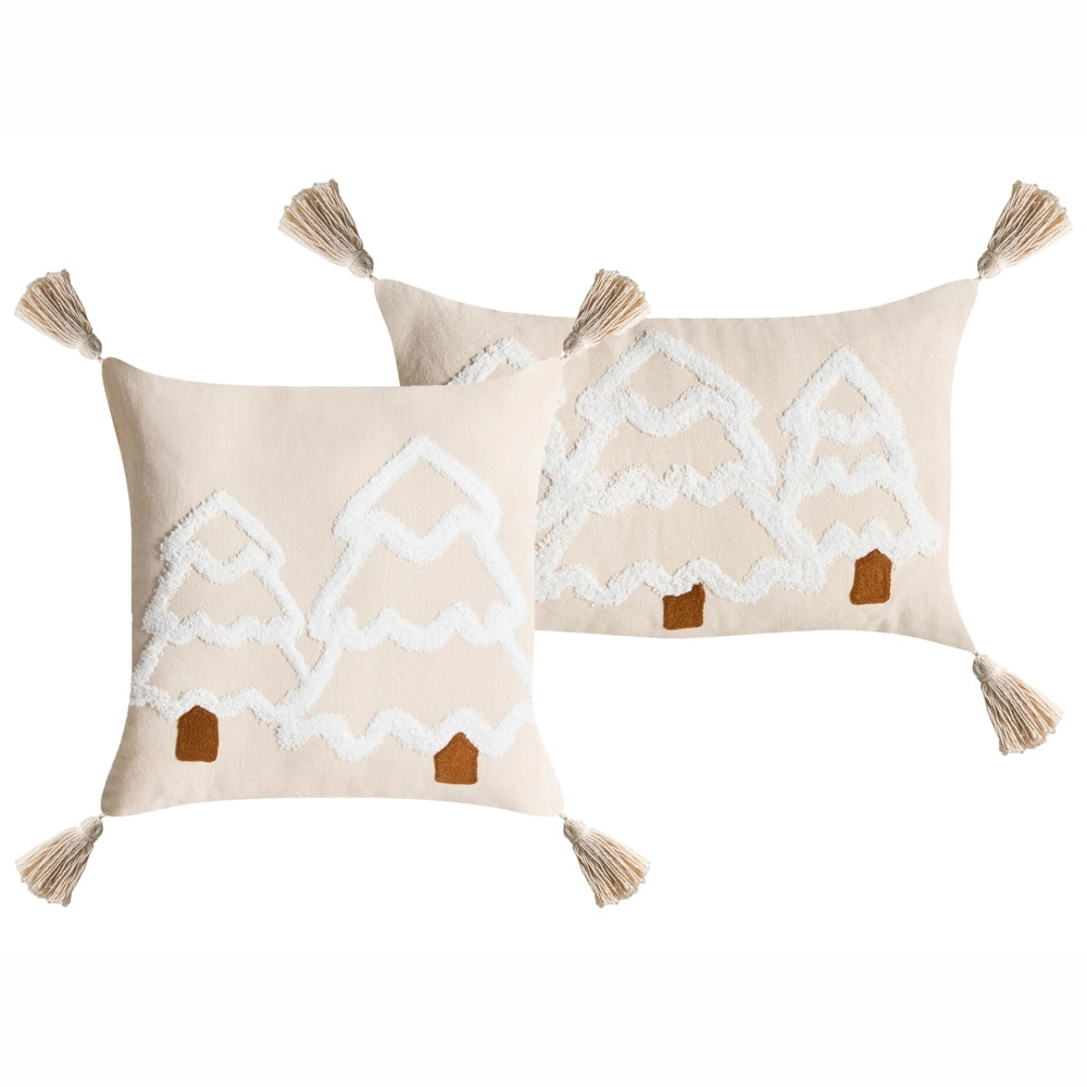 Set di 2 cuscini decorativi in tessuto di cotone bianco beige chiaro con motivo natalizio decorativo 30/45 x 50/45 cm Accessorio per la casa