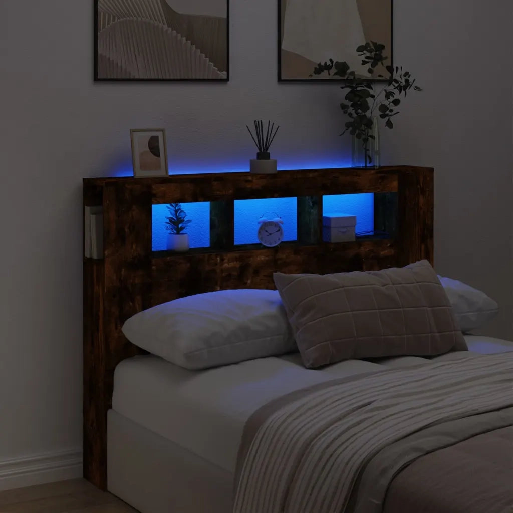 Testiera | Testata LED Rovere Fumo 140x18,5x103,5 cm Legno Multistrato