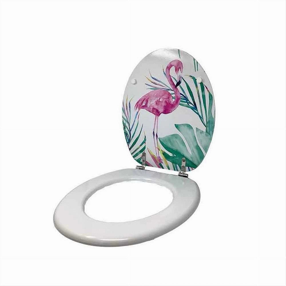 Trade Shop - Copriwater In Legno Mdf Tavoletta Bagno Wc Con Stampa Fenicotteri Cerniere 59126 -