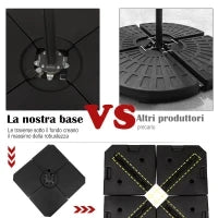 Base per Ombrellone a Braccio da 4 Pezzi Riempibile con Acqua o Sabbia per Basi a Croce da 100x100cm, Nero