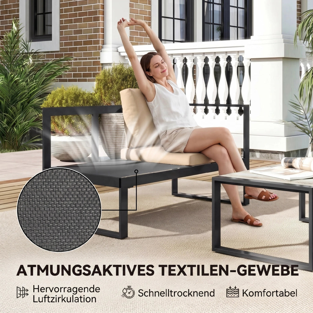Set da giardino 4 pezzi con 2 divani a 2 posti, sedia senza braccioli e tavolino ¨C zephmum ¨C khaki