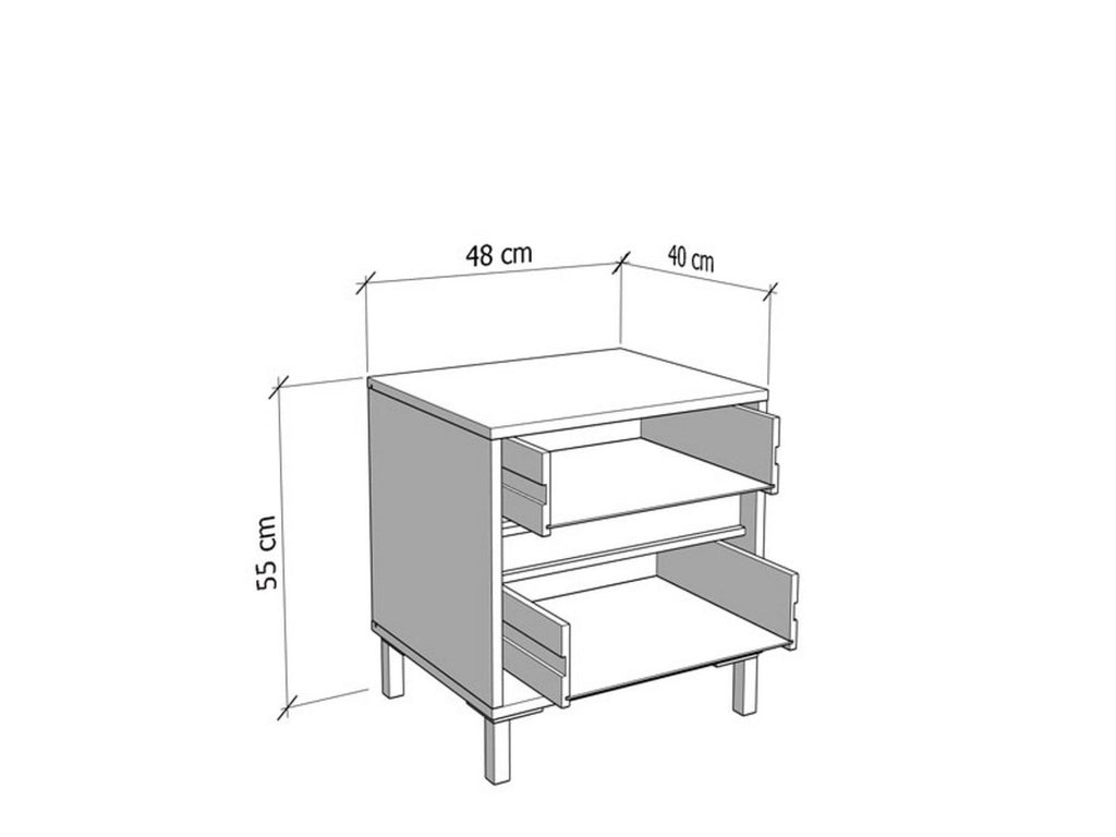 Combatte, Comodino 2 Cassetti, 48x40x55h cm Marrone Rovere Nodi