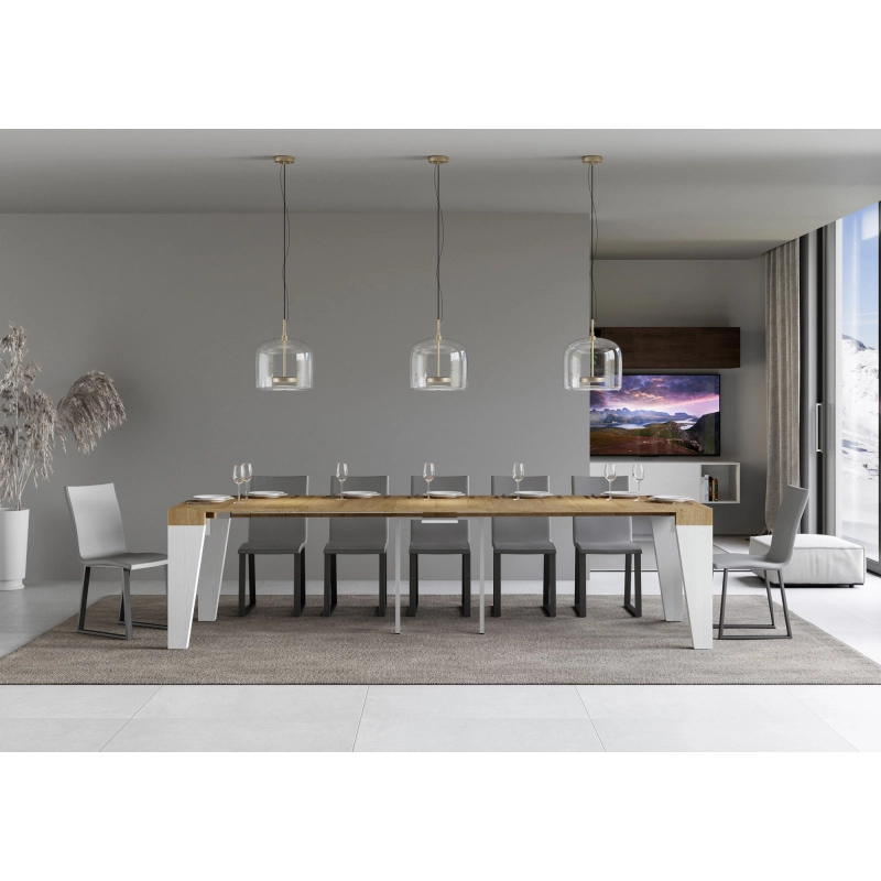Consolle allungabile 90x40/300 cm Naxy Mix piano Bianco Frassino - Quercia Natura/Bianco Frassino
