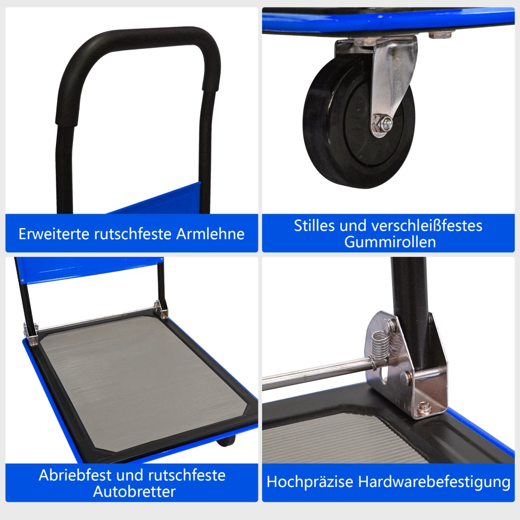 CARRELLO PIATTAFORMA PIEGHEVOLE 150 kg IN ACCIAIO BLU
