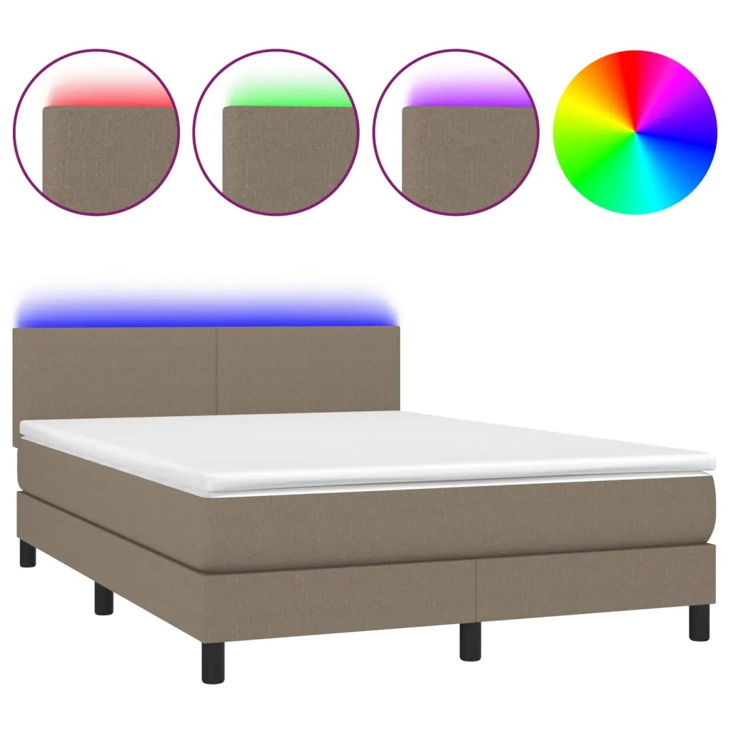 Letto a Molle con Materasso e LED Tortora 140x190 cm in Tessuto 3132993
