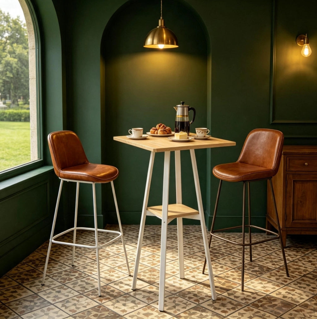 Tavolo bar quadrato 55x55 cm con ripiano, rovere e bianco