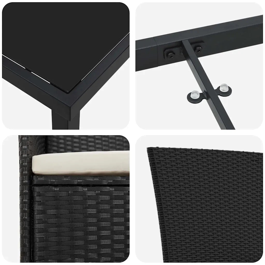 Set da Pranzo per Giardino con cuscino 3 pcs Nero 3379422