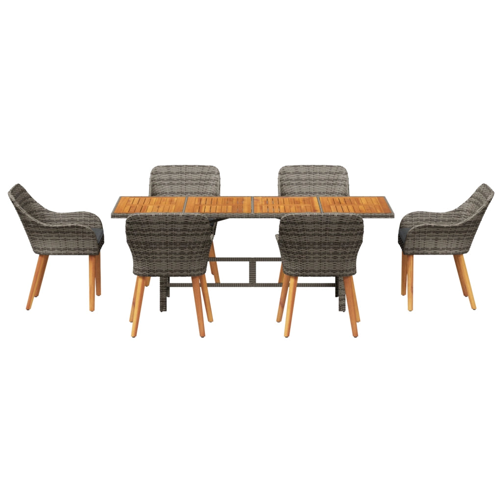Set da Pranzo da Giardino 7 Pezzi Grigio Rattan Sintetico