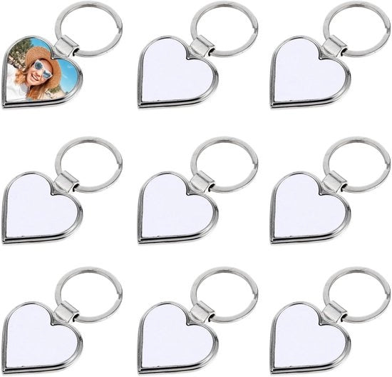 Set di 10 Chiavi a forma di Cuore - Materiale Sublimabile - Personalizzabile - Chiave a forma di Cuore - Dimensioni 7x4 cm - Anello per Chiave