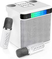 Kit di karaoke per adulti e bambini con 2 microfoni - kit di karaoke senza fili con altoparlante Bluetooth - canto - bianco con grigio