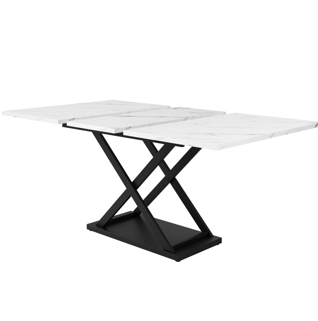 Tavolo da pranzo allungabile 120-160x80x75 cm; MDF e metallo; bianco e nero