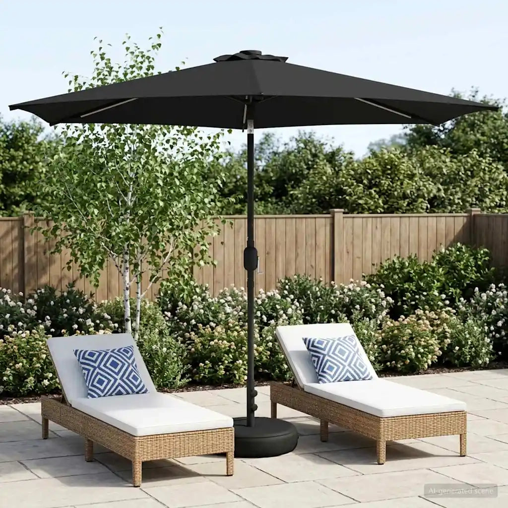 Ombrellone da giardino-Parasol da giardino con luci LED e base 300 x 300 cm Poliestere 735201