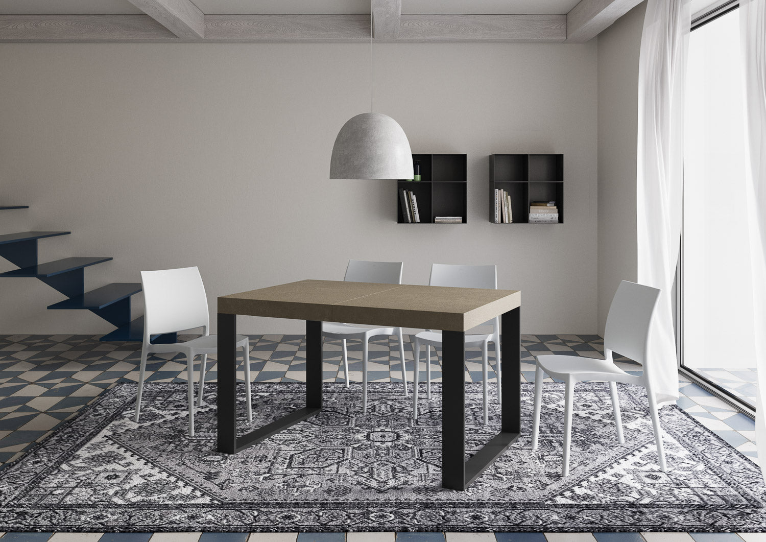 Tavolo Allungabile 120/380x90 cm Tecno Tortora Gambe Antracite