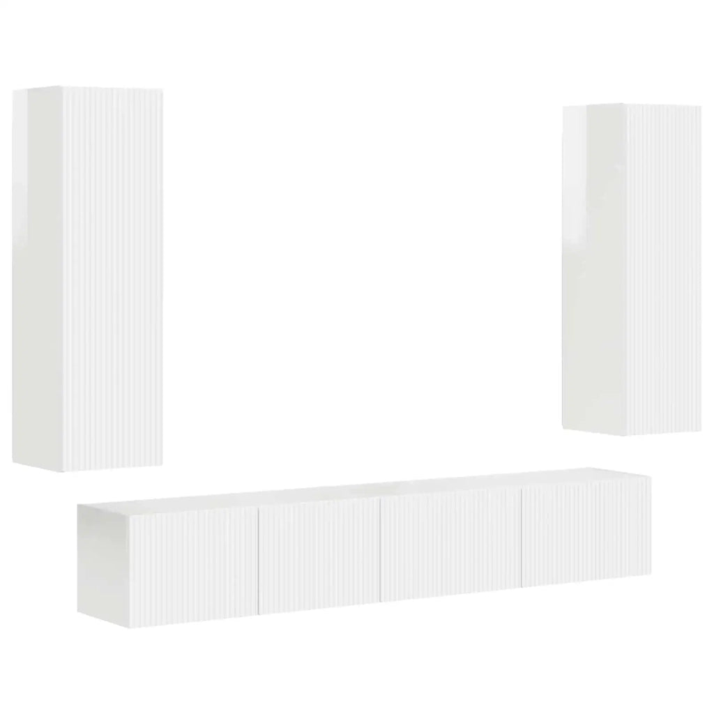 Set mobile TV 3 pz | Armadietto TV | Mobile Porta TV Bianco Lucido Legno multistrato