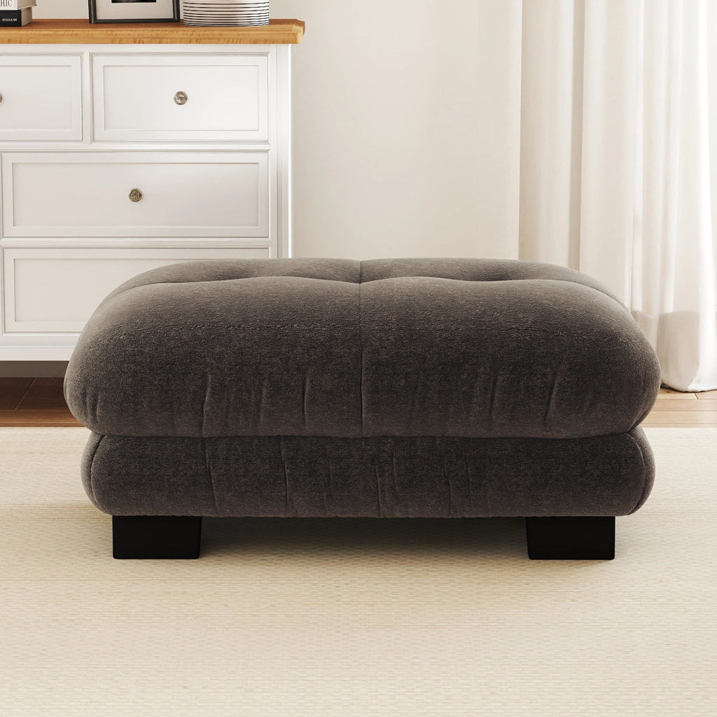 POUF in tessuto Chenille marrone, design arrotondato, 1 pezzo