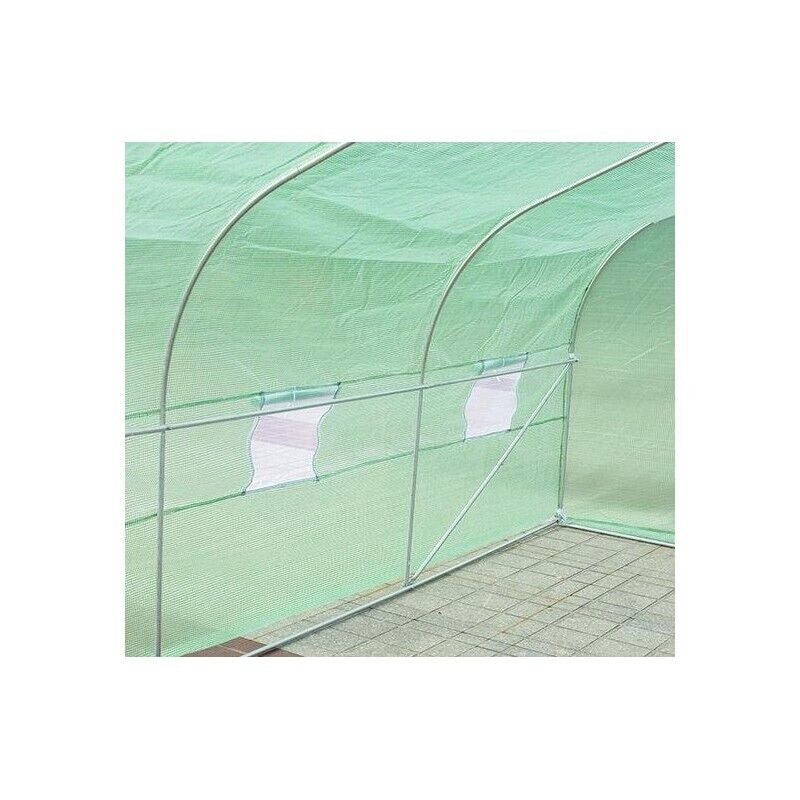 SERRA DA GIARDINO CON TETTO SPIOVENTE IN PE E TUBI D'ACCIAIO VERDE SCURO 4.5X3X2M