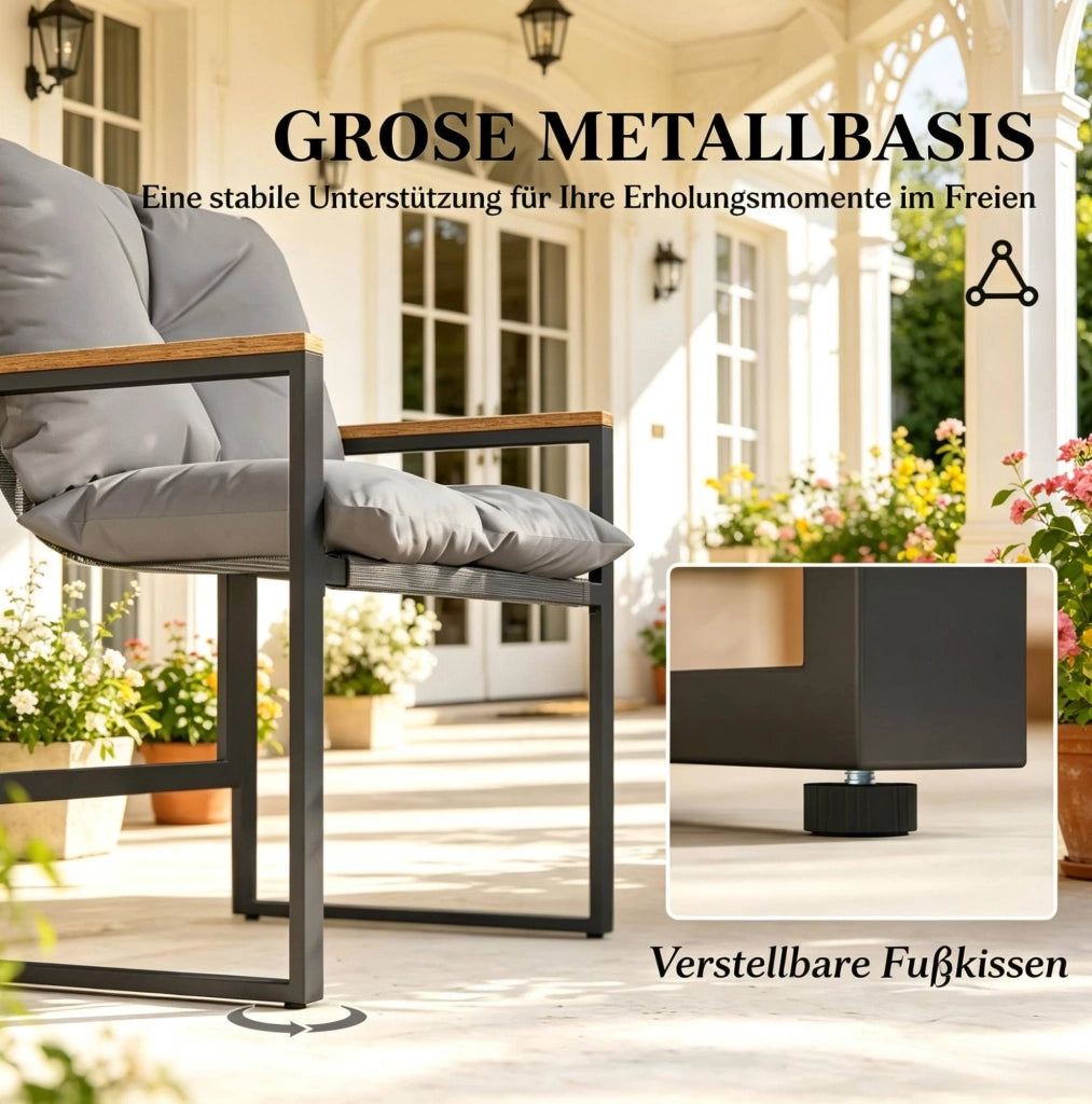 Salotto da giardino 3 pezzi 64x62x68 cm metallo nero e grigio per balcone e terrazza