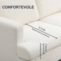 Divano 2 Posti Moderno 138x70x80 cm con Cuscini Rimovibili e Lavabili in Ciniglia Bianco Crema