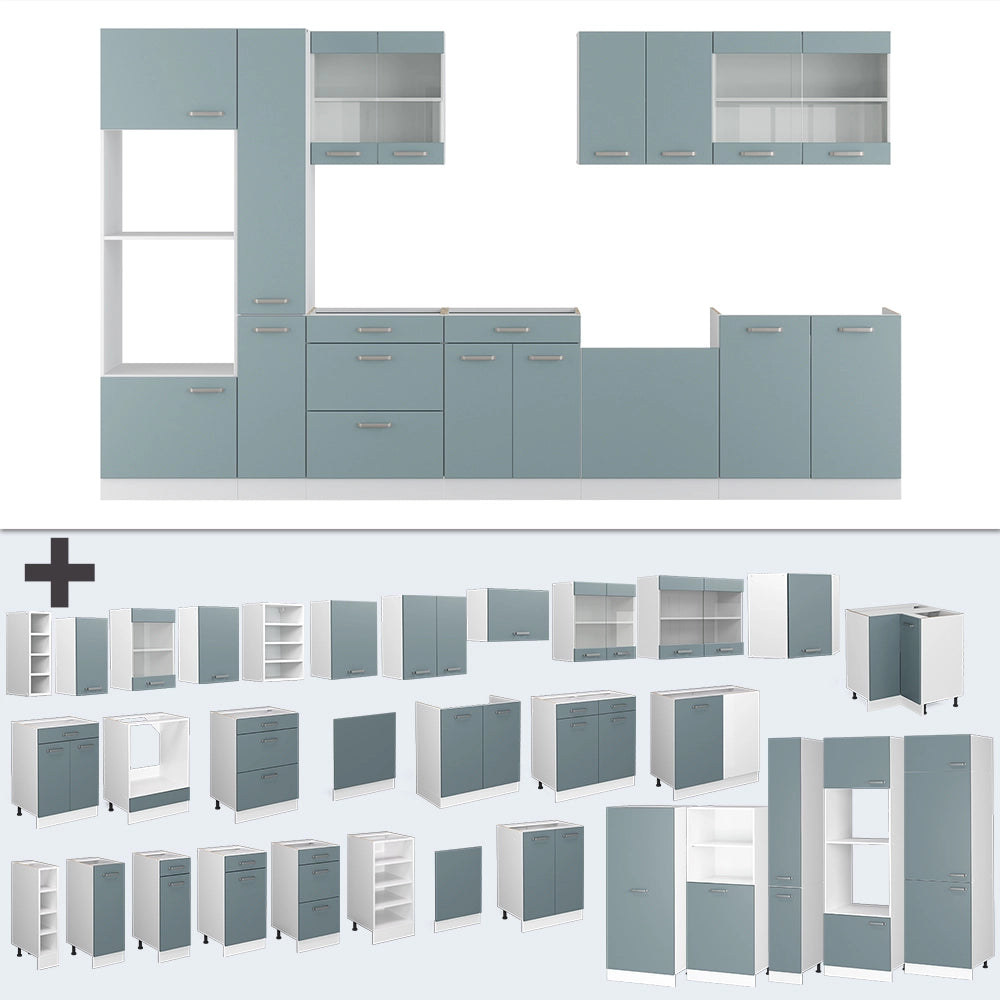 Vicco Cucina componibile Blu-grigio/bianco 350 cm con armadio alto, PL Antracite