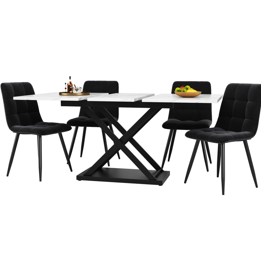 Set tavolo da pranzo 120-160x80 cm allungabile; MDF e metallo; bianco e nero