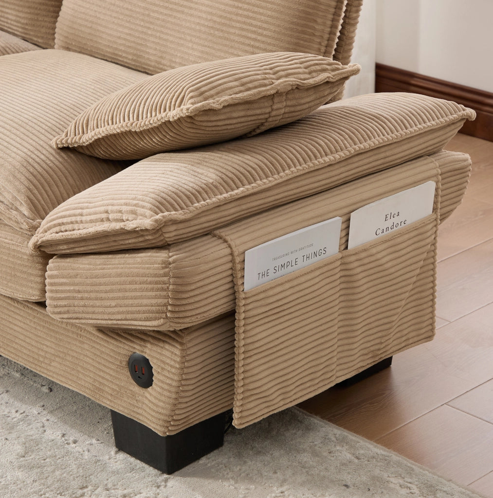 Divano 2 posti in velluto a coste kaki con USB-C