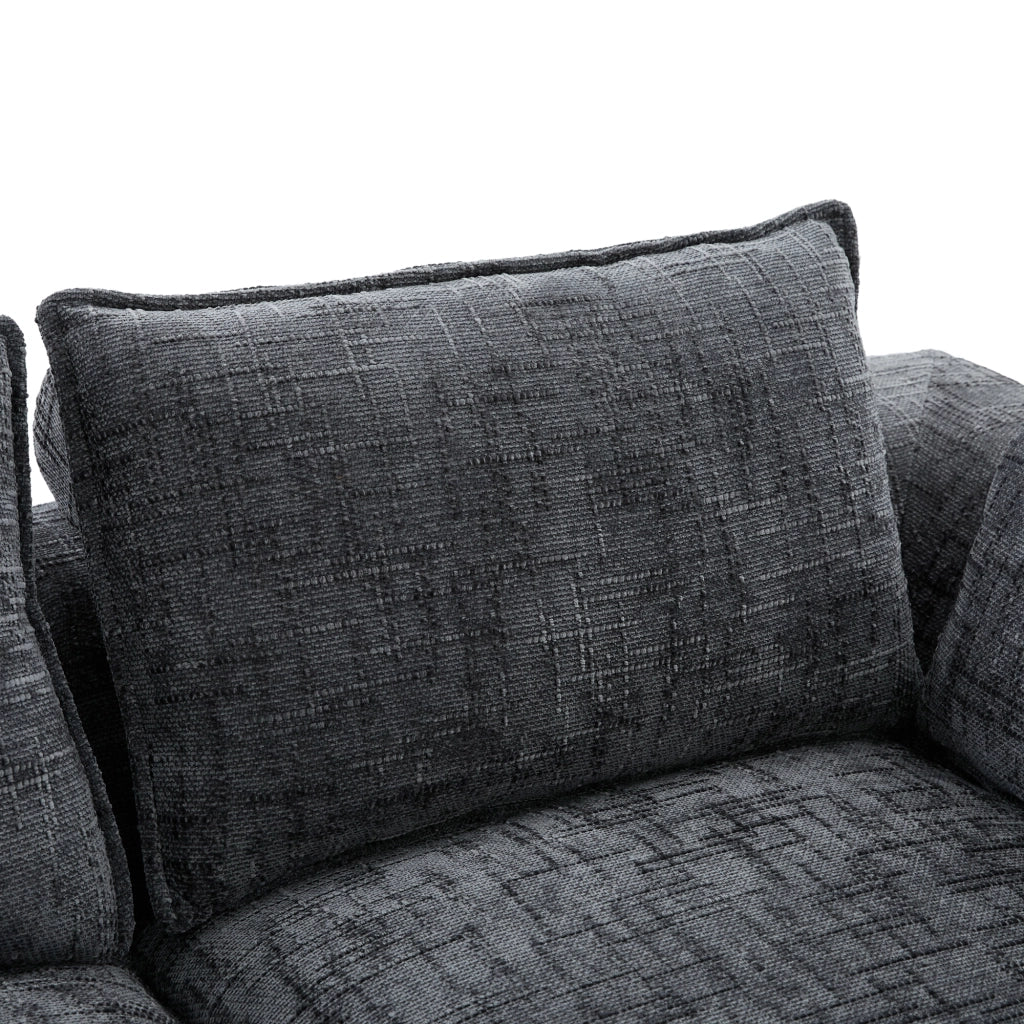 Divano modulare a 3 posti con tasche laterali cuscini e molle in ciniglia grigio scuro 256 × 161 × 75 cm