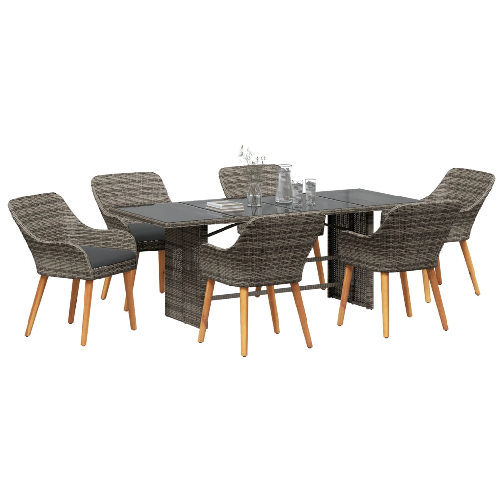 Set da pranzo per giardino 7 pezzi grigio in rattan
