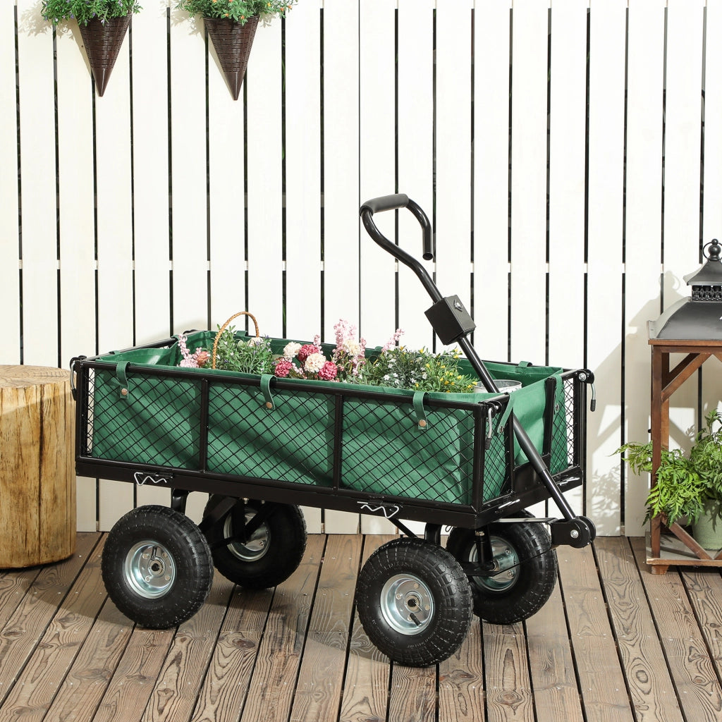 Carrello Giardino con Ruote e Sacchetto ¨C zephmum ¨C Verde 105x51x54 cm