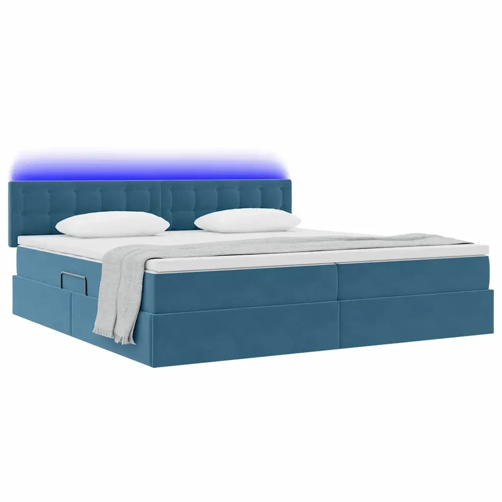 Letto con contenitore e LED Blu Scuro 200 x 200 cm Velluto 3371539