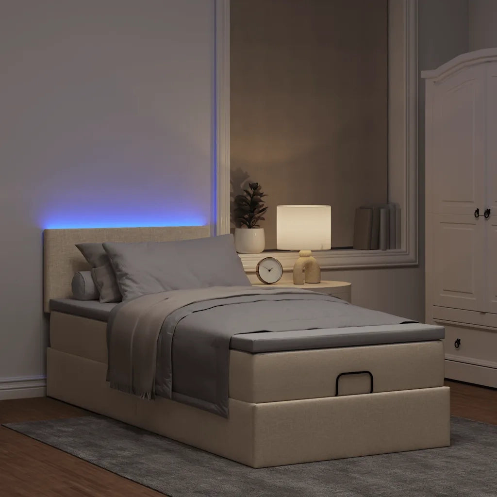 Pouf Letto con Materasso Crema 100x200 cm in Tessuto 3312206