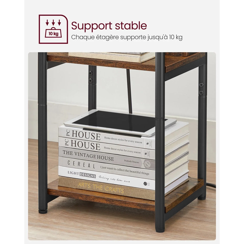 Tavolino/comodino piccolo con 2 porte USB 30 x 34 x 58 cm per soggiorno/camera da letto marrone 12_0007536