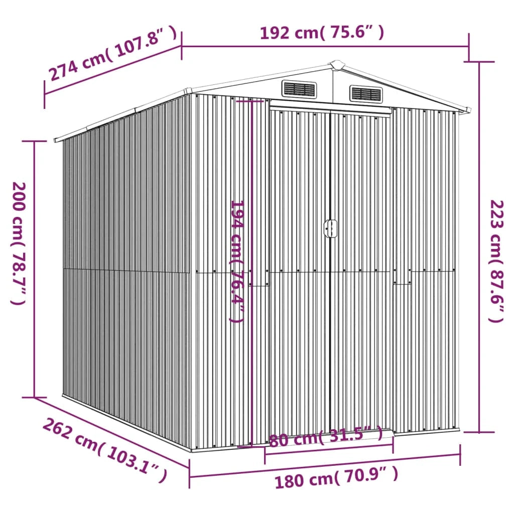 Casetta da giardino cabina ripostiglio casetta da esterno robusta casetta per attrezzi 192 x 274 x 223 cm acciaio zincato antracite 02_0022197