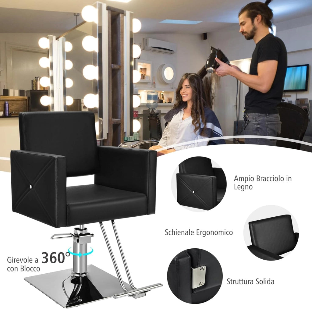 Poltrona da Parrucchiere, Poltrona da Barbiere con Altezza Regolabile, Sedia da Barbiere Girevole a 360°, con Pompa Idraulica Pesante, per Parrucchiere, Portata 150 kg (Nero)