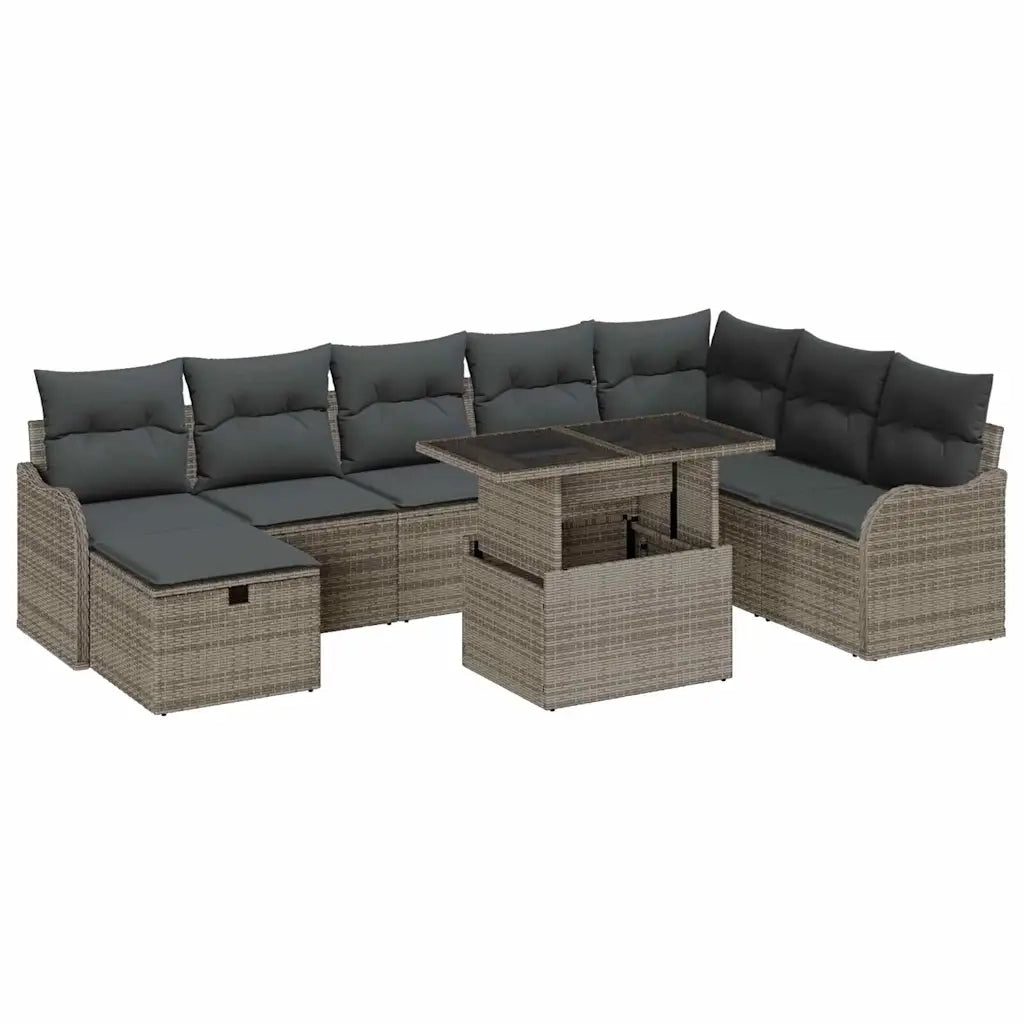 Set Divano da Giardino con cuscino 9 pcs Grigio Poly Rattan 3361068