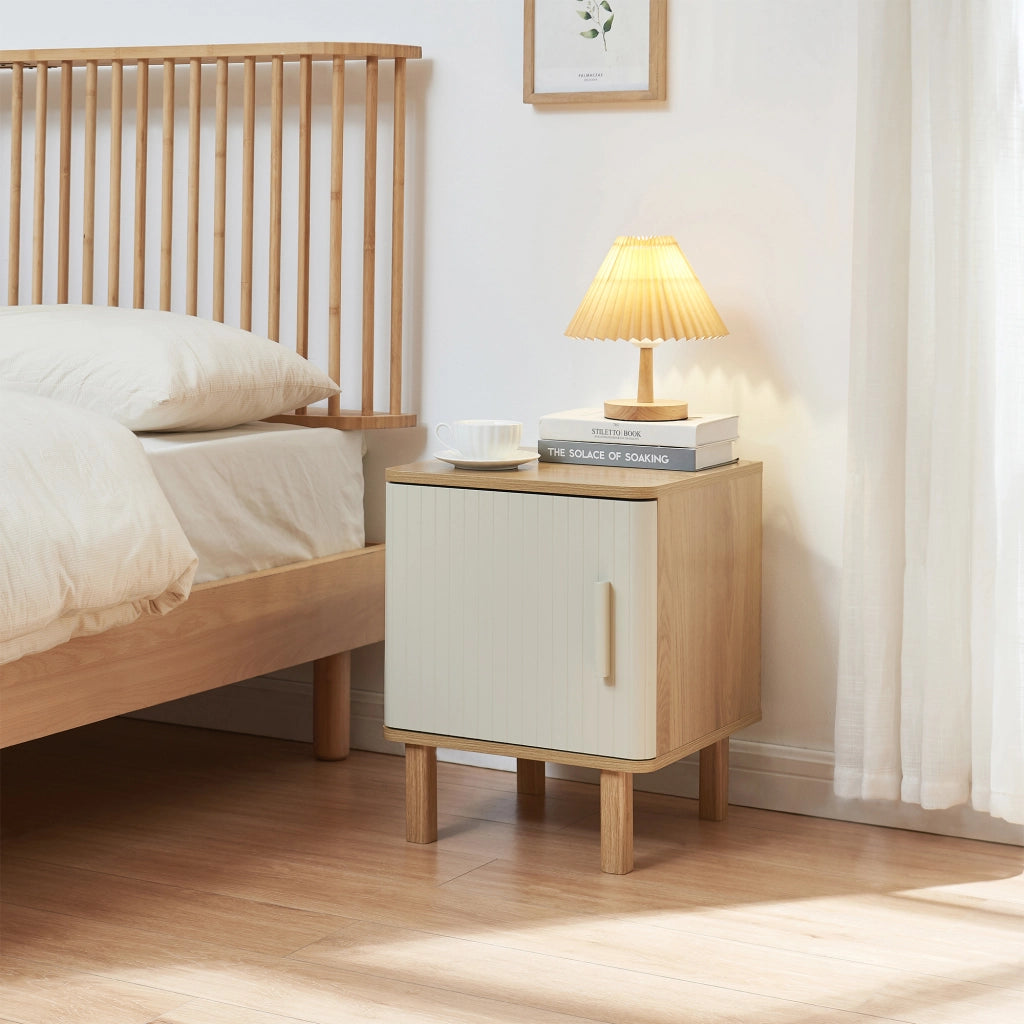 Comodino Ferrersp Mobile Contenitore con Anta 50 x 40 x 40 cm - Effetto Rovere / Avena Oatmeal [en.casa]