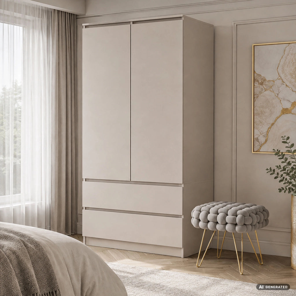 Armadio S90 Cashmere 90 cm 2 ante 2 cassetti 4 ripiani 90x51x180 cm