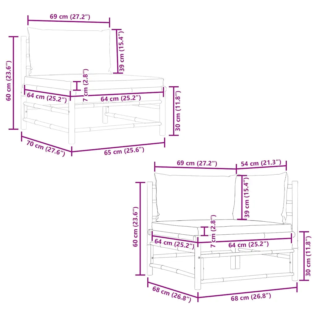 Set Divani da Giardino 2 pz con Cuscini Grigio Scuro in Bambù 313151